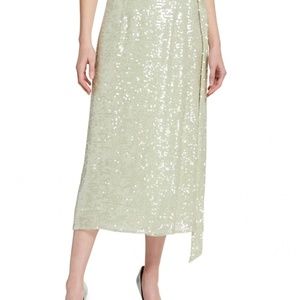 LAPOINTE Sequine Viscose  Belted Wrap Skirt  Mint  Size 6